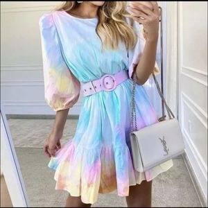 NWT Pastel Rainbow Tie Dye Sleeve Mini Dress S:Sm-M